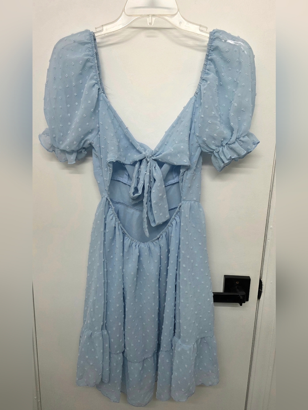 Light Blue Swiss Dot Puff Sleeve Midi Dress - Picture 2 of 2